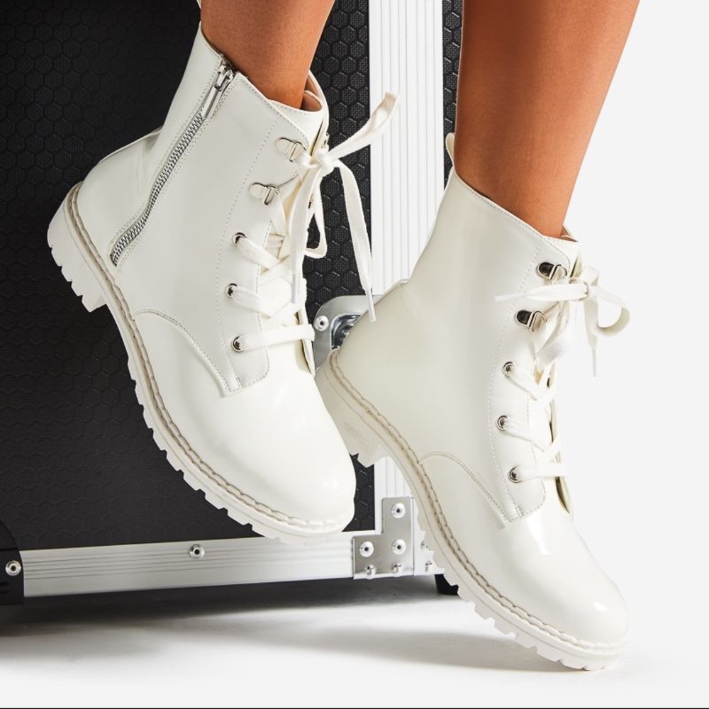 White Zip Up Combat Boot